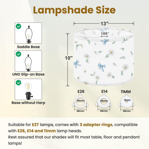 RAINFALLARING Seamless 13"x13"x10" Drum Lamp Shades daisies watercolor hand draw You can change color from file