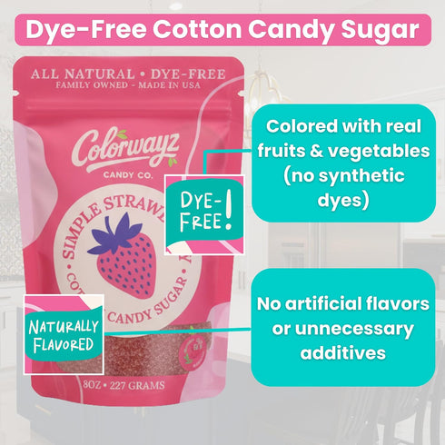 3-Pack 8oz Colorwayz Dye-Free Cotton Candy Sugar All Natural Floss Sugar for Cotton Candy Machines Variety Strawberry