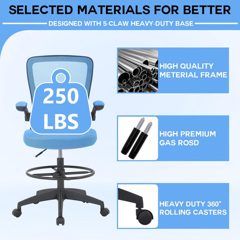 PayLessHere Ergonomic Drafting Chair Tall Office Chair High Adjustable Standing Desk Chair with Lumbar Support Mesh