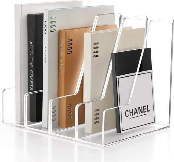 YUXUN 4-Pack Vertical File Holder for Desk, 5MM Thick Acrylic Magazine Holder