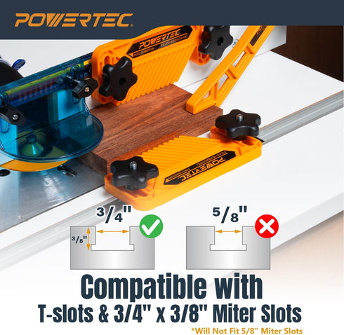 2PK (71553) POWERTEC Featherboards for Router Table Fence, Bandsaw, Tandem Feather Boards Fit T-Track & Miter Slot
