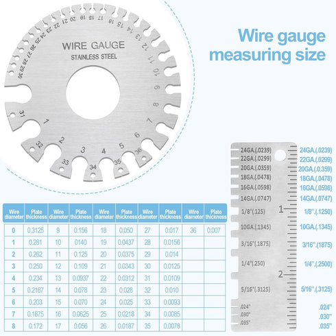 2Pcs Metal Gauge Thickness Tool, Highly Accurate Dual-Sided Round Wire Sheet Gage for Welding