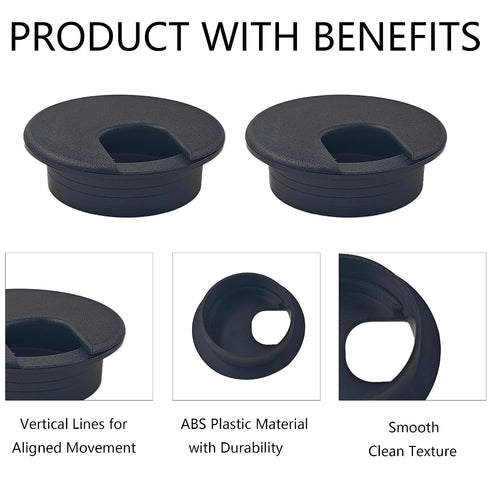 PDETVEO 5PCS 2 Inch Grommet, Desk Cable Black Wire Management Hole Cover, Plastic Cord Organizer for Computer Desk
