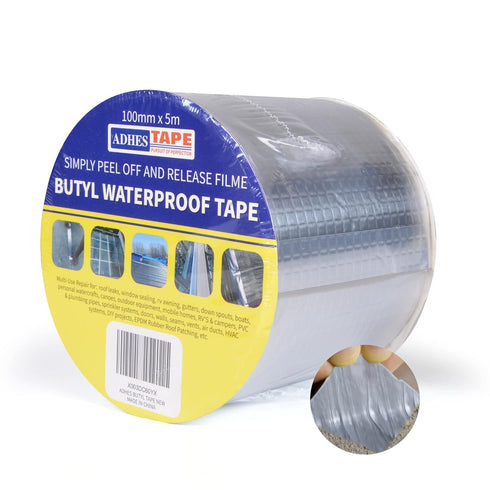 ADHES Butyl Tape Waterproof Aluminum Foil Tape 100mm x 5m for RV Repair, Window, Boat and Pipe Sealing, Silver