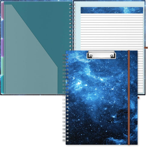 Hongri Clipboard Folio with Refillable Lined Notepad, Clipboards with 5 A4 Folders Storage, Spiral Clip Board
