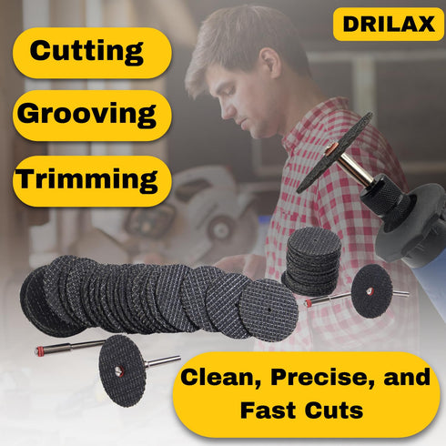 Drilax Rotary Tool Cutting Discs, 50 Pcs Cut Off Wheels, Double Fiberglass Reinforced Tool Set with 4 Mandrels
