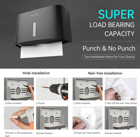 Paper Towel Dispenser,Large Capacity Wall Mount Tissue Dispensers with Smart Lock, Used for Kitchen and Bathroom Toilet