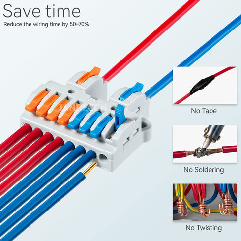 6pcs DIN Rail Terminal Blocks, DIY Splicing Wire Connectors for Circuit Inline 18-12AWG (2 in 8 out)