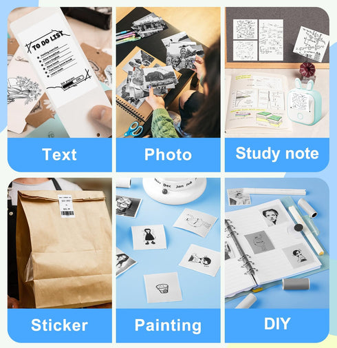 6 57 30mm,Compatible A6,Vretti TP6S Rolls Mini Thermal Printer Sticker Paper,Thermal Sticker Paper X with Most inkless