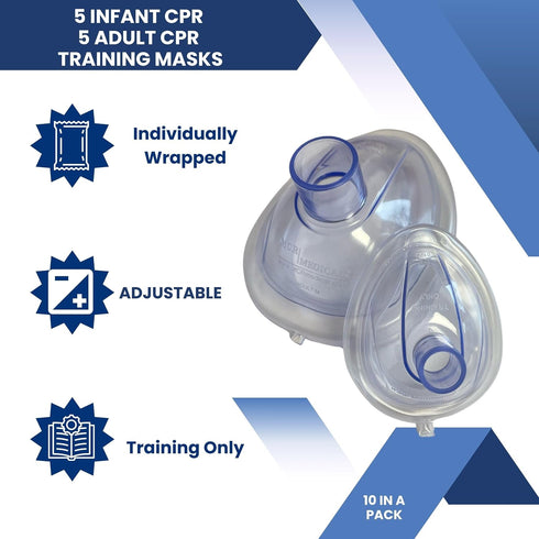 Pack 5 5 Combo of CPR Training Masks, Adult & Infant with Valves, MCR Medical