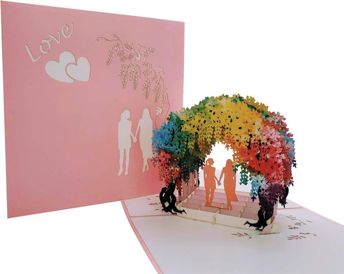 iGifts And Cards Lesbian Rainbow Wisteria Flower Tunnel 3D Pop Up Greeting Card for Wedding, Anniversary
