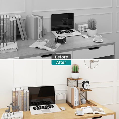 ELITEROO Desk Shelf Organizer, Wood Desktop Small Bookshelf, 3 Tier Storage Shelf Riser for Office Decor