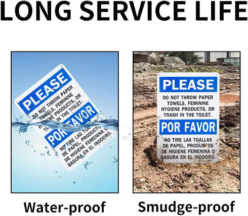 2 Pack Aluminum Sign 10"x 7" Please Do Not Throw Paper Towels, Feminine Hygiene Products, Or Trash In The Toilet