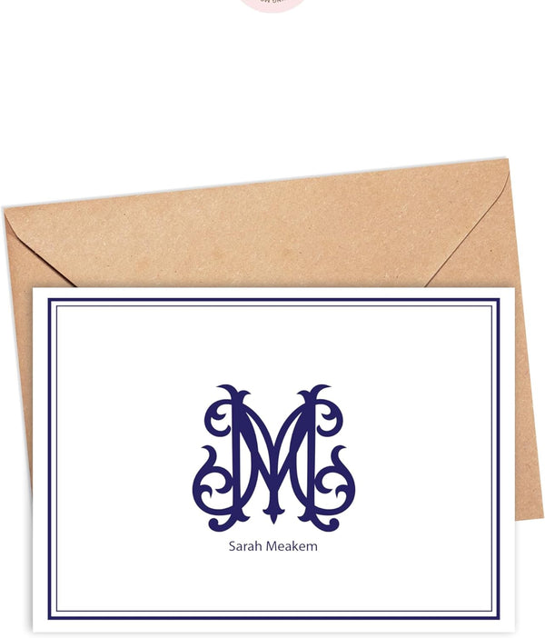 Designing Moments Personalized Vintage Monogram and Name Stationery, Custom Folded Cards for Women, Professional