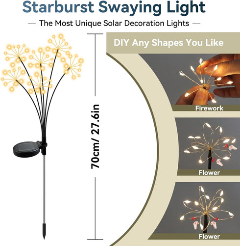 2 Pack Slyuexu Solar Garden Lights Waterproof Swaying Starburst Light Solar Outdoor Lights for Yard Patio Walkway