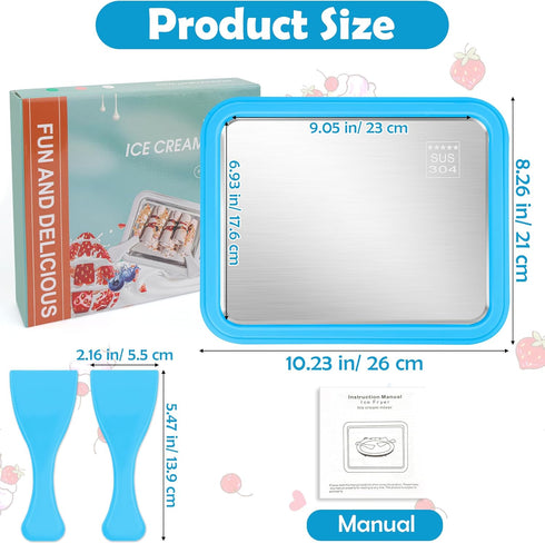 1+2PCS 2 Frozen Instant Ice Cream Maker, Food Grade Rolled Ice Cream Maker Machine with Shovel, Instant Cold Plate