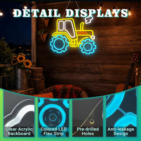 Generic Dimmable Tractor Neon Sign Wall Decor, Cartoon Farm LED Wall Light, USB Powered Neon Lamp, Boys Bedroom