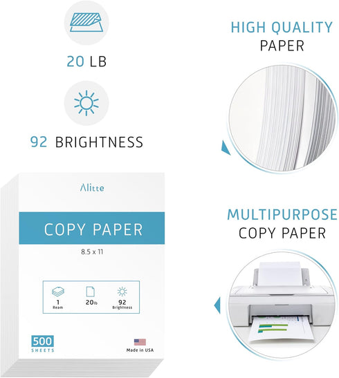 8.5 11 1 500 20 lb 92 Printer Paper - x White Letter Size Copy Paper, Ream Sheets Printing Paper for Documents Writing