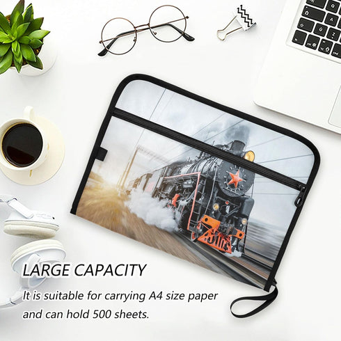 Kcldeci 13 Pocket Expanding File Folder, Steam Locomotive Train Accordion Document Organizer with Zipper Closure