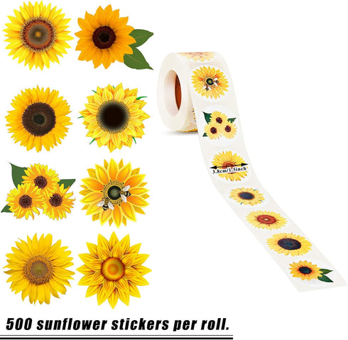 Zonon 500 Pcs Sunflower Stickers, 1.5 Inch Self Adhesive Summer Flowers Decorative Label Stickers for Crafts and Gifts