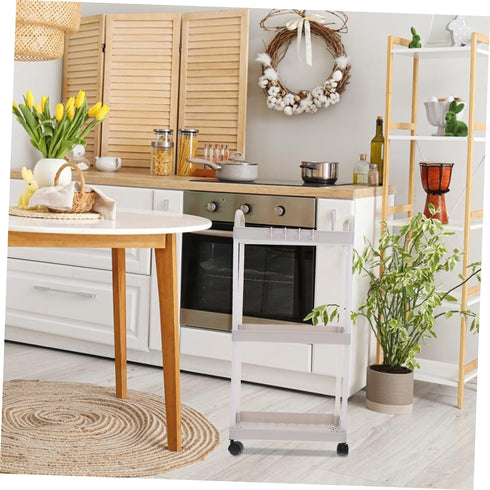 TEHAUX Three-Layer Storage Rack Kitchen Gadget Utility Cart Wheels Rolling Cart for Kitchen Utensil Organizer Sturdy