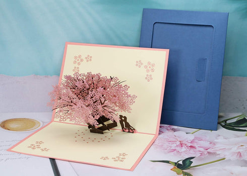 PENTA ANGEL Handmade Cherry Blossom 3D Pop Up Card for Romantic Love Letter, Wedding, Birthday Gift