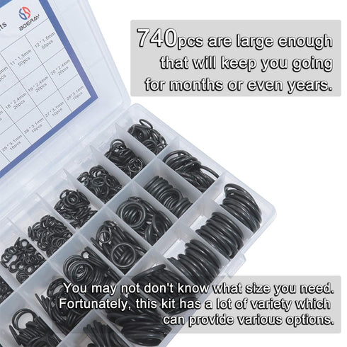 740pc Universal O Rings Assortment in 24 Sizes with 4pc Tools for Faucet Plumbing Automotive Repair