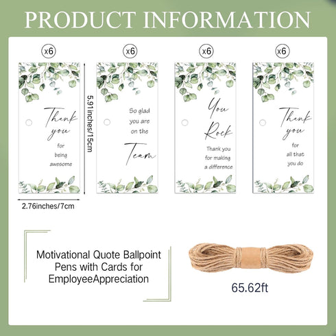 Qilery 24 Sets Employee Appreciation Gifts - School Staff Gifts, Thank You Gifts, Green Leaves Greeting Cards, Stylus