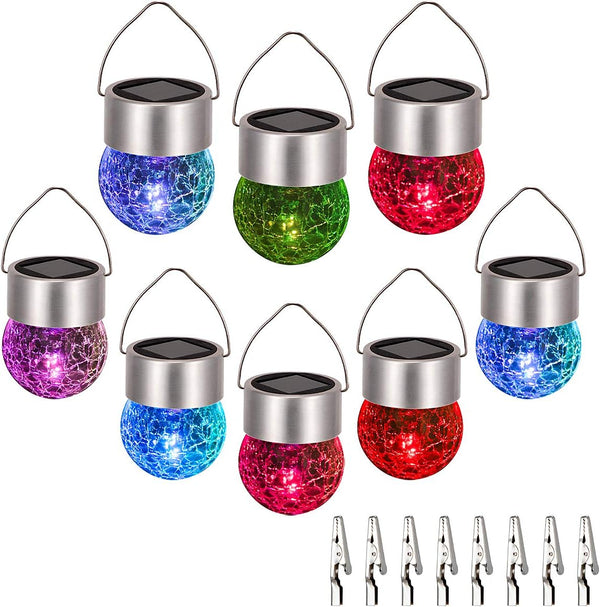 SUNWIND Hanging Solar Ball Lights Outdoor - 8 Pack Auto Color Changing Cracked