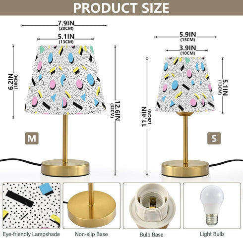 90s Kcldeci Bedside Table Lamp for Bedroom, Pattern Retro Farmhouse Desk Lamps for Nightstand with Fabric Shade