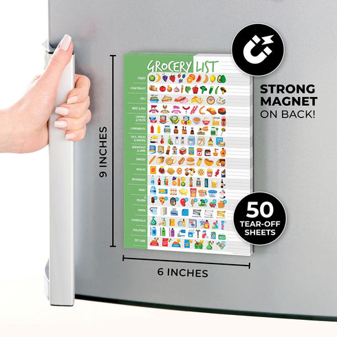 Visual Grocery List Magnet Pad for Fridge, 6 x 9" Shopping List Notepad, 50 Sheets