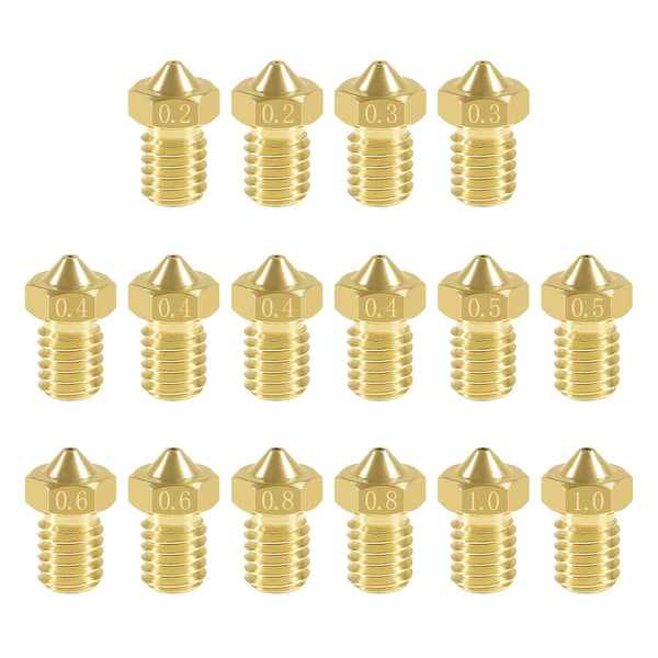 Aokin 16 Pcs 3D Printer Brass Nozzles - Extruder Nozzles for E3D V5 V6, 0.2mm to 1.0mm for 1.75mm Filament