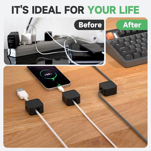 WDBmla 6 Wall,2025 Organizer[0.45" 0.27" Black Magnetic Cable Clips,Under Desk Cable Management,Cord Holder