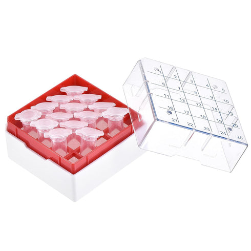 uxcell Centrifuge Tube Freezer Storage Box, 25 Places Waterproof Polypropylene Holder Rack for 1.8/2ml Microcentrifuge