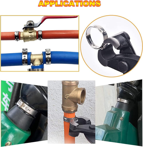 AKIHISA 180 PCS Single Ear Hose Clamps, 12 Sizes 5.3-33.1mm Crimp Clamps with Pincer and 304 Stainless Steel