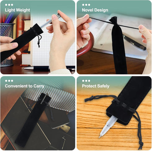 WFPLUS 50 Pieces Black Velvet Pen Pouch with Drawstring - Case Holder for Pen & Pencil Bag