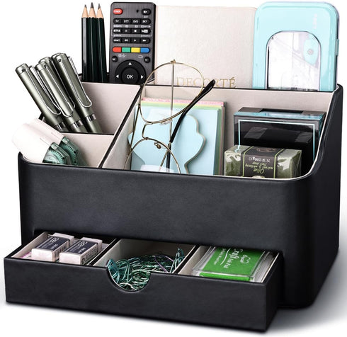 KINGFOM Desk Organizer with Drawer, Multifunction Pencil Holder for Desk, 5 Compartments Desk Organizer and Accessories