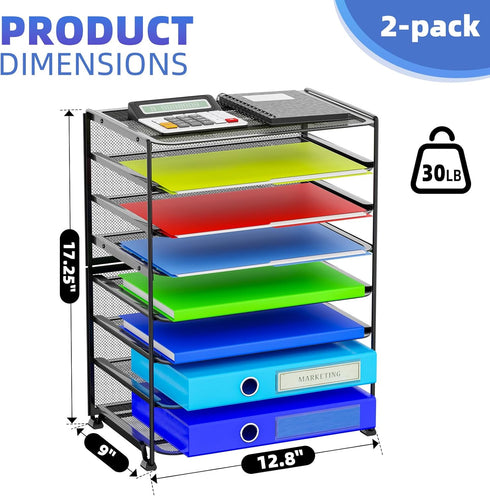 Simple Trending 2 Pack 8-Tier Letter Tray Paper - Mesh Desk File Organizer for Office School Desktop, Black