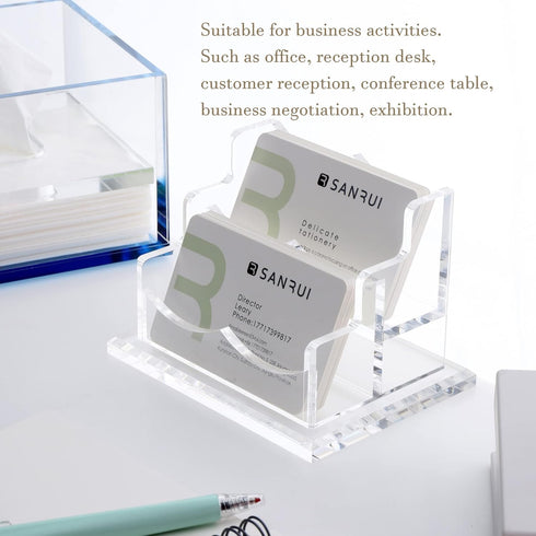Business Card Holder for Desk, Clear Acrylic Cards Organizer for Men and Women, 2 Tier Business Cards Display Stand (2 Slots)
