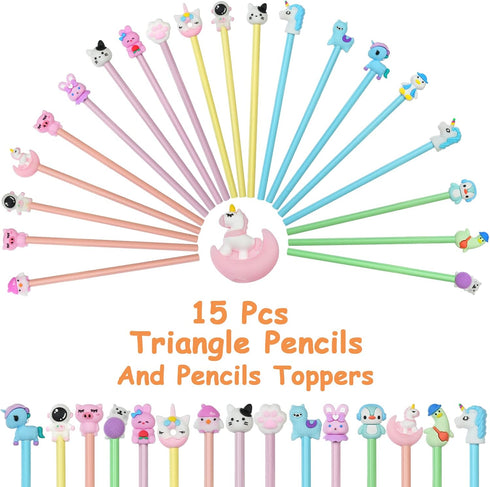 AUAUY Pencils #2 HB, Fun Pencil with Cartoon Pencil Toppers, 15PCS Wood-Cased Pencils, Graphite Pencils, Cute Pencils for Kids, Sketch Gift Pencils for School Office Classroom Party Reward Supplies by AUAUY