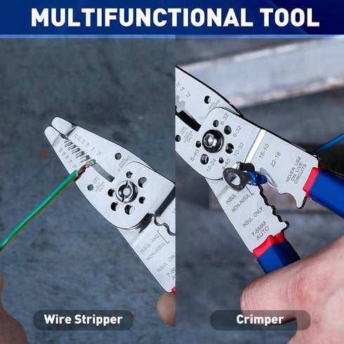 WORKPRO Wire Strippers Cutter, 8-inch Long Nose Wire Stripping Tool, Stainless Steel Wire Crimping Tools & Pliers,