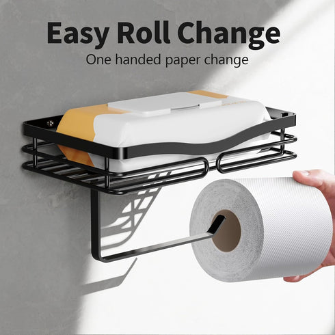 YIGII Toilet Paper Holder with Shelf, Adhesive or Drilling Tissue Roll Holder for Bathroom, Rustproof Toilet Roll