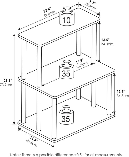 Furinno Turn-N-Tube 3-Tier Printer Stand, Toolless Multipurpose Display Storage Shelf, Americano/Black