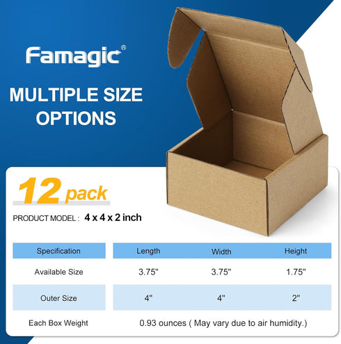 Famagic 12 Pack Small Shipping Boxes 4x4x2 Brown Corrugated Cardboard Mailer for Small Business