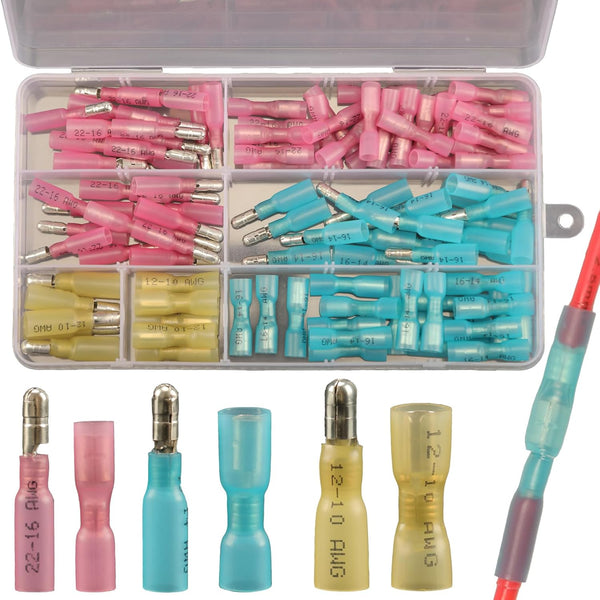 110pcs Waterproof Heat Shrink Bullet Wire Connectors Kit - Male & Female Crimp Terminals for Marine Grade Use