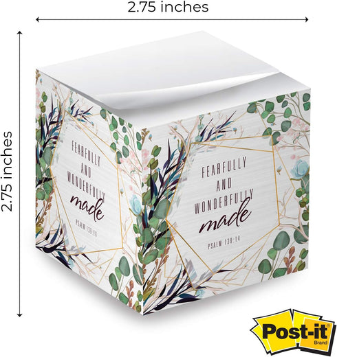 Religious Sticky Note Cube, 2.75" Memo Block Printed on 4 Sides, Modern Floral Christian Design