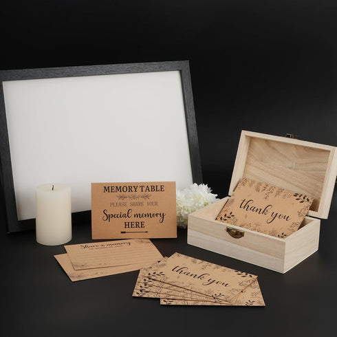 50 Share A Memory Card for Celebration of Life Decorations- Pcs Memory Cards with Wooden Box for Funeral Graduation