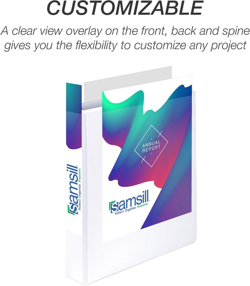 Samsill 1.5 Inch Durable Binder, Round Ring Customizable Clear View, White, 12 Pack