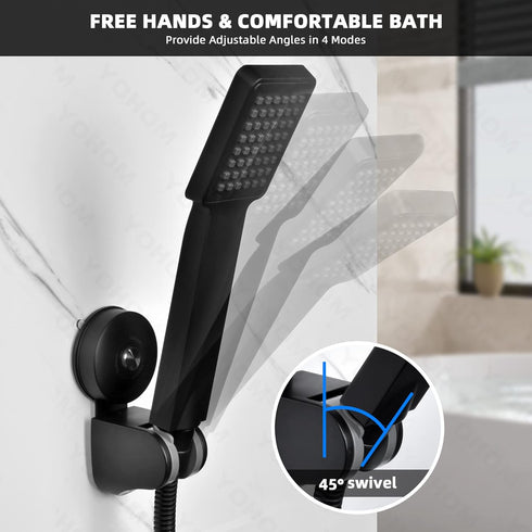 YOHOM Adjustable Handheld Shower Head Holder Bracket - Suction Cup Stainless Steel Vacuum Hose Holder for Bathroom