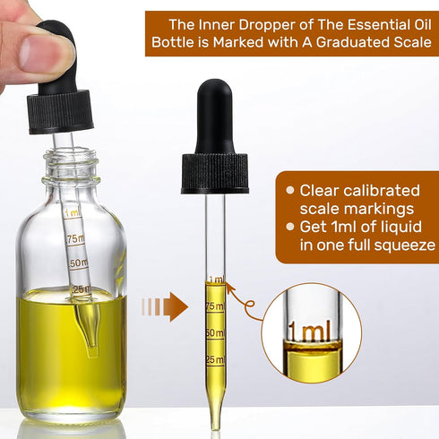 4 Pack 2 oz Glass Dropper Bottles with Measured Dropper, 60ml Dark Clear Tincture Bottles for Essential Oils